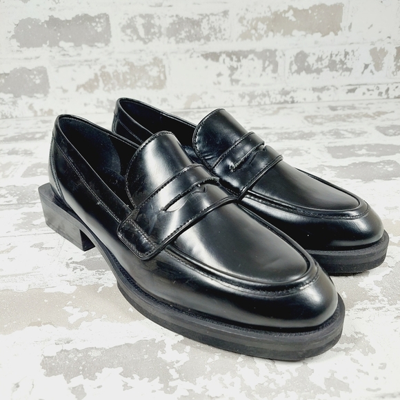 NEW Charles David Delusion Platform In Black Leather Old Money Loafers M851 - Picture 4 of 12